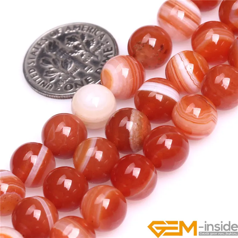 Red Sardonyx Stripe Agates Round Beads For Jewelry Making Strand 15\