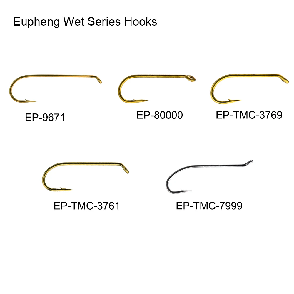 Eupheng 100pcs Wet Fishing Hooks Nymph Salmon Steelhead Streamer Barb Bronze Nickel Fly Fishinhg Hooks