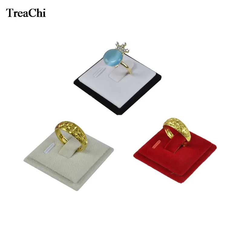 Portable Mini Square  Velvet Ring Sheet Holder  White PU Ring Jewelry Organizer Storage Display Stand