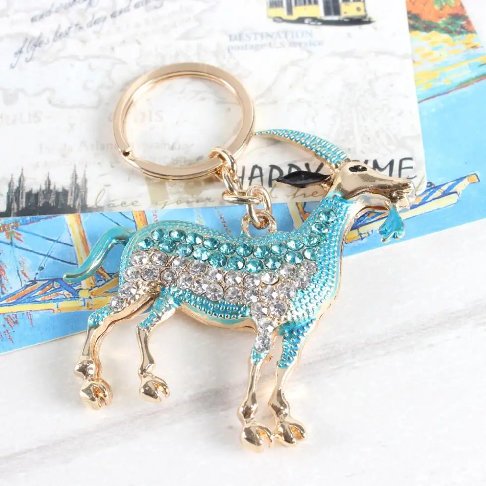 Zodiac Goat Sheep Grass Bule Cute Crystal Charm Purse Handbag Car Key Keyring Keychain Party Wedding Birthday Gift