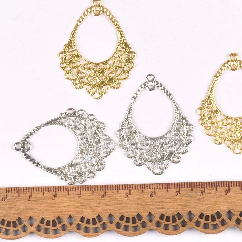 20Pcs gold and silver  Filigree Flower Wraps Connectors Metal Crafts Decoration DIY Findings Connectors 41x31mm YKL0748