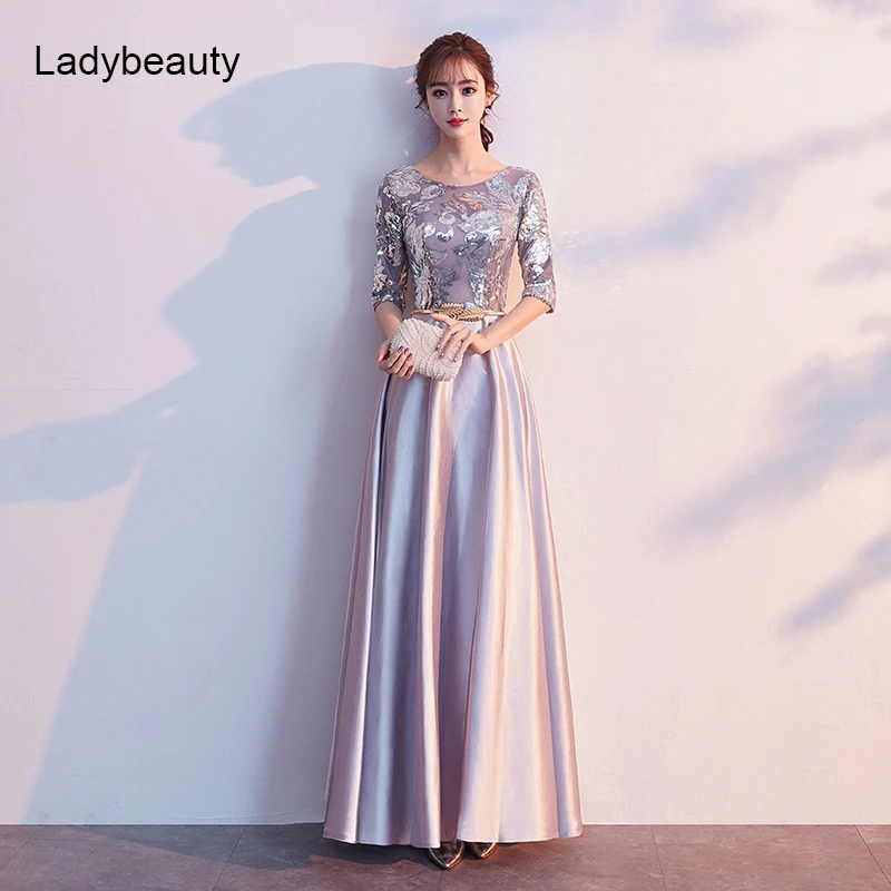 

Ladybeauty 2021 A Line Sequins Evening Dress Long Prom Party Dresses Evening Gown Formal Dress Half Sleeves Robe De Soiree