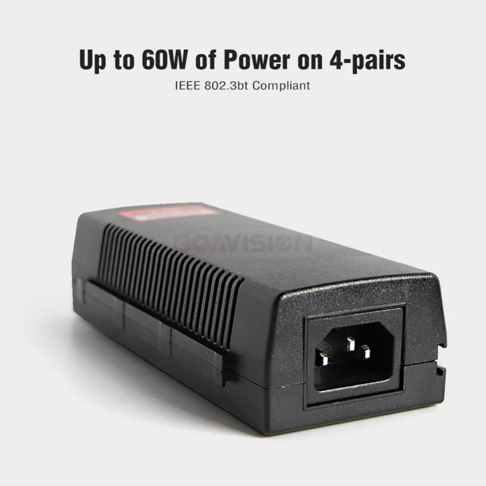 1000Mbps Gigabit 60W Hi Power POE Injector Compatible IEEE802.3bt DC 54V Output 100-240V Input POE Power For CCTV PTZ IP Camera