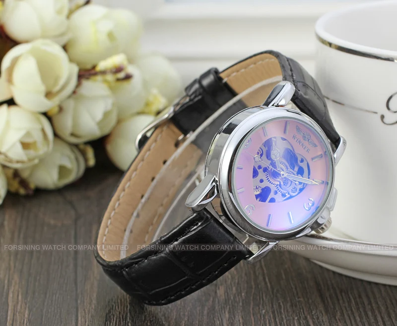 WINNER watch Orange surface band love pattern elegant and intellectual luster handmade mechanical watch Valentine's Day gift