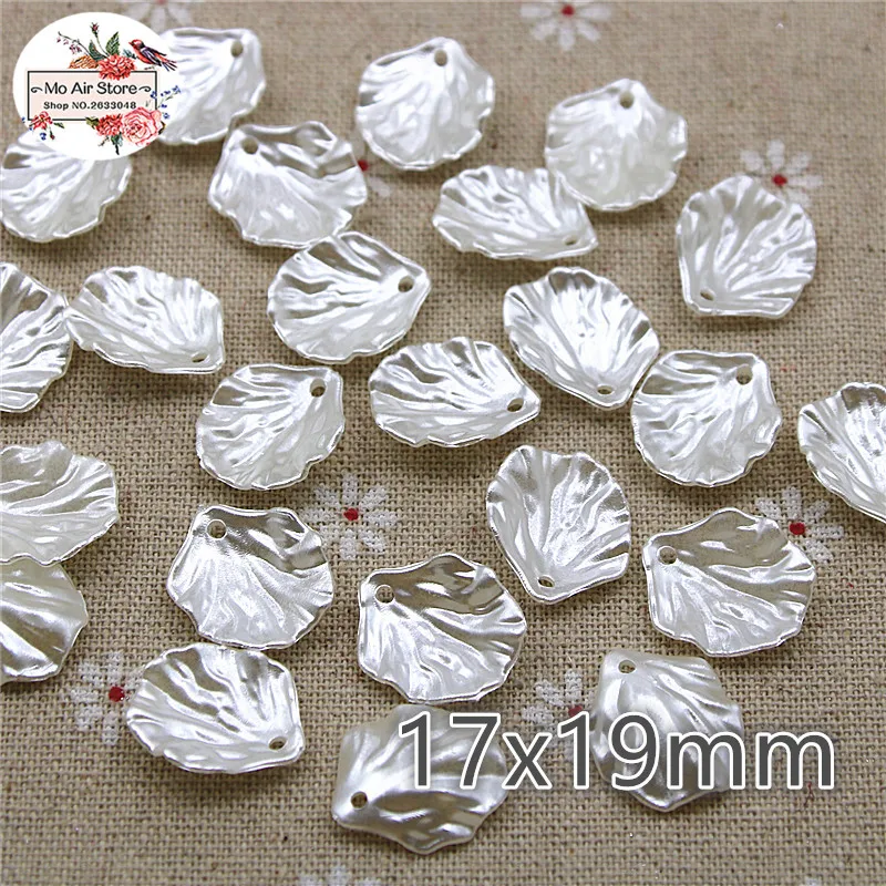 100pcs ivory pearl leaf Beads ABS Resin Flatback Simulated pearl Beads Jewelry DIY Accessories 17x19mm