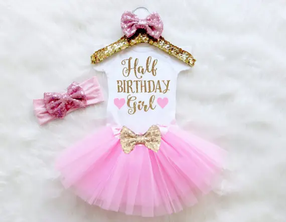 

custom Half Birthday Girl birthday Newborn infant bodysuit onepiece Tutu Dress romper Outfit Sets baby shower party favors