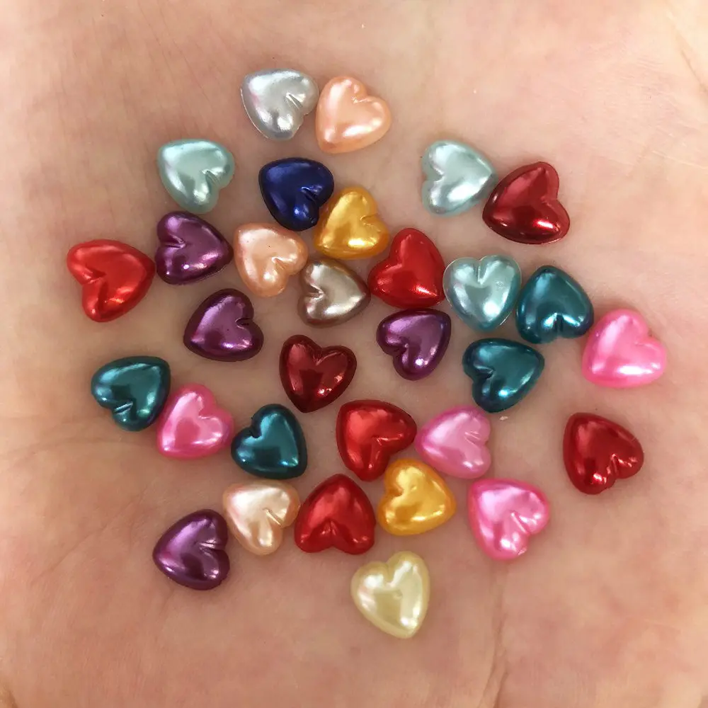 8mm 100pcs Random Mixed Half Pearl Heart Bead FlatBack Scrapbook Wedding Bead DIY F278