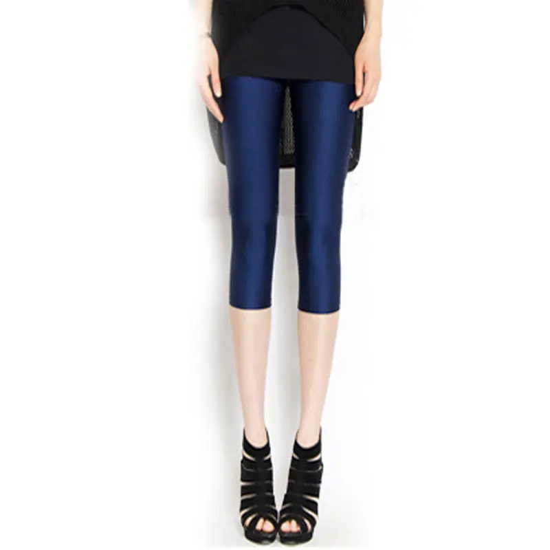 NDUCJSI-Leggings brilhantes esticadas elásticas altas para mulheres, calças curtas casuais, design neon múltiplo, leggings cáqui das meninas, cáqui