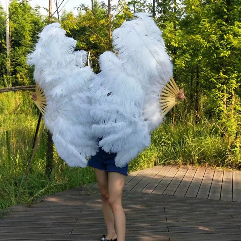 1 PC Big Ostrich Feathers Fan With Bamboo Ribs for Belly Dance Halloween Party Ornament Decor Necessary 10/11/12/13/14 Ribs Fan