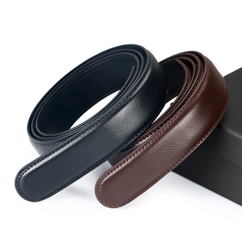 

Genuine Leather Men Belts Designers Luxury Men Waistband No Buckle Automatic Belt Body for Male Strap Belts Black Brown KZM012