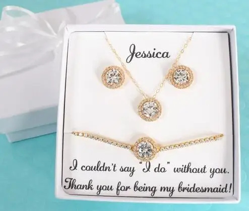 personalize names cubic zirconia wedding Bridesmaid proposal gifts bridal crystal Earrings necklace bracelet sets Jewelry Set