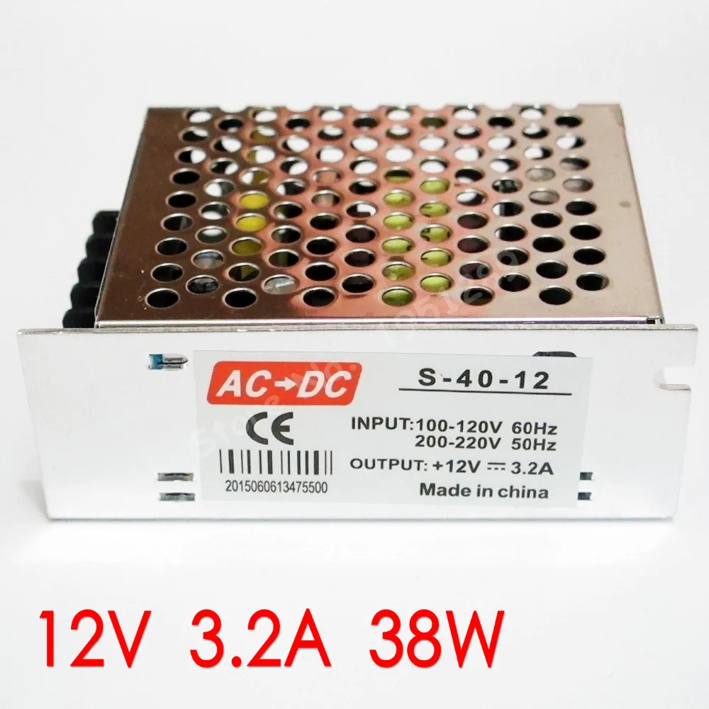 High quality 12V 3.2A 38W LED Driver AC 110V 220V Adapter for LED strip 3528 5050 Switching Power Supply