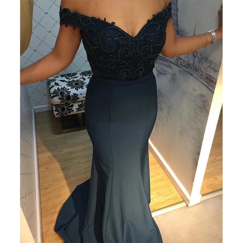 Black Mermaid Style Evening Dress Appliques Beading Formal Party Dress Off Shoulder Robe De Soiree Women Formal Party Dresses