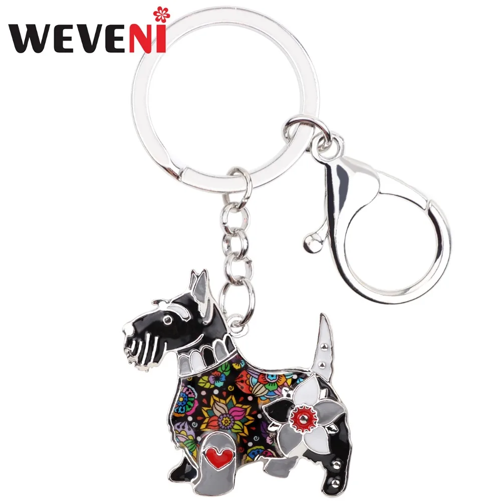 WEVENI Enamel Metal Aberdeen Scottish Terrier Dog Key Chain Key Ring Jewelry For Women Girl Bag Charm Keychain Accessories