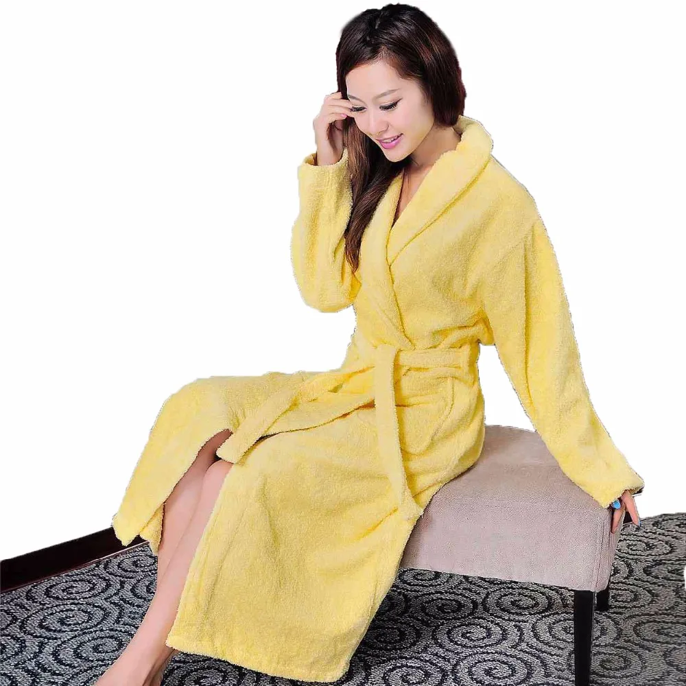 

100% Cotton Bathrobe Women Towel Fleece Bridesmaid Sleepwear Nightgown Blanket Towel Thickening Lovers Long Soft Winter