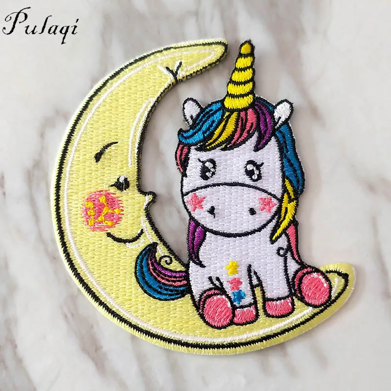 Pulaqi Cartoon Rainbow Unicorn Patch Badges Iron On Patches Cute DIY Embroidery Patches For Kids T-shirt Printing Sticker