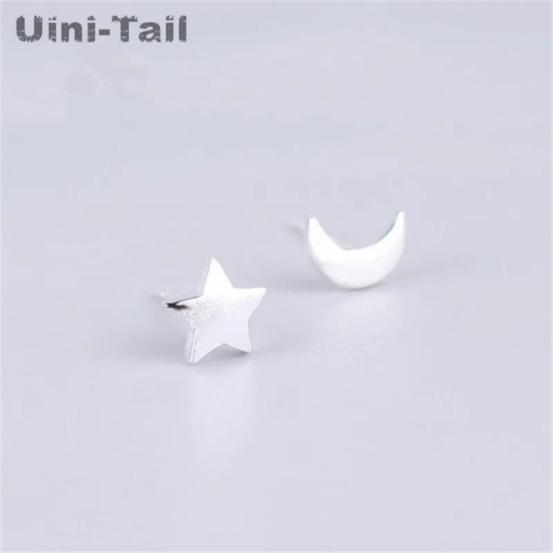 Uini-Tail original design 925 Tibetan silver brushed star month small earrings asymmetric creative simple earrings high quality