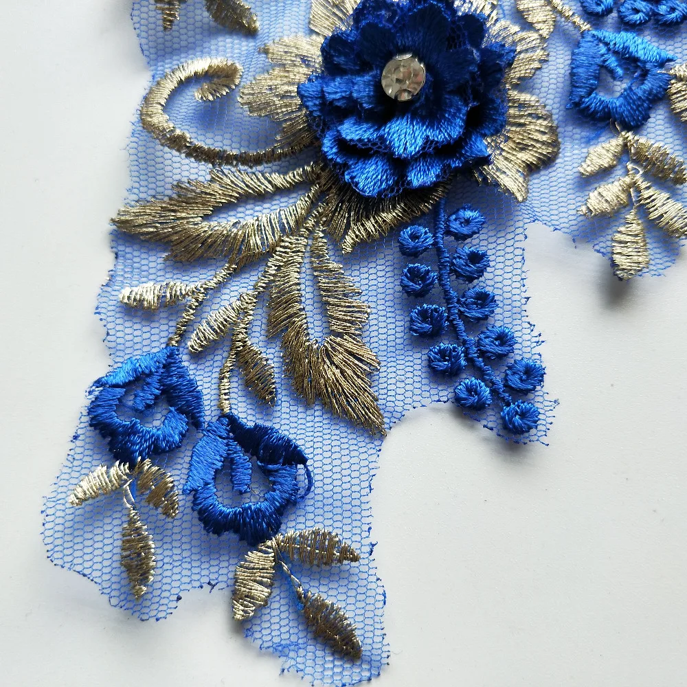 Blue 3D Lace Flower Sewing Accessories DIY Wedding Dress Making material Clothing design decor Lace Collar Neckline applications