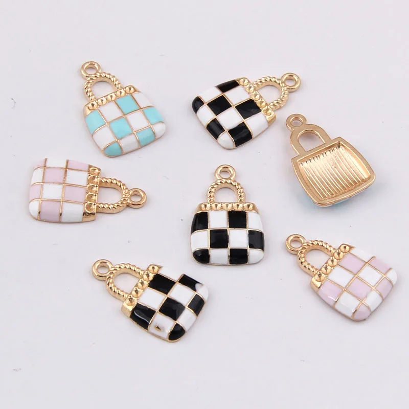 100pcs 21*23mm Grid Tote diy alloy drip pendant Handmade mobile phone shell accessories