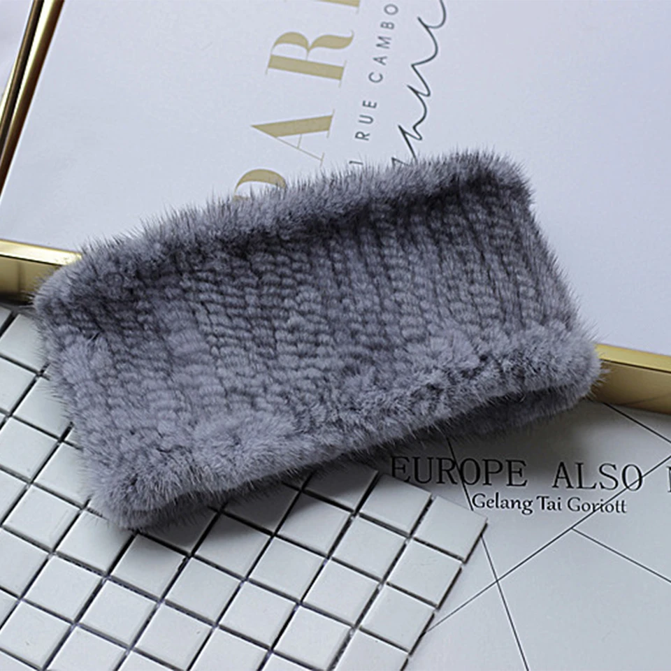 Elastic Real Fur Headband Scarf Women Handmade Knit Genuine Mink Fur Headwear Girls Elastic O Ring Neck Scarf Hair Band Women