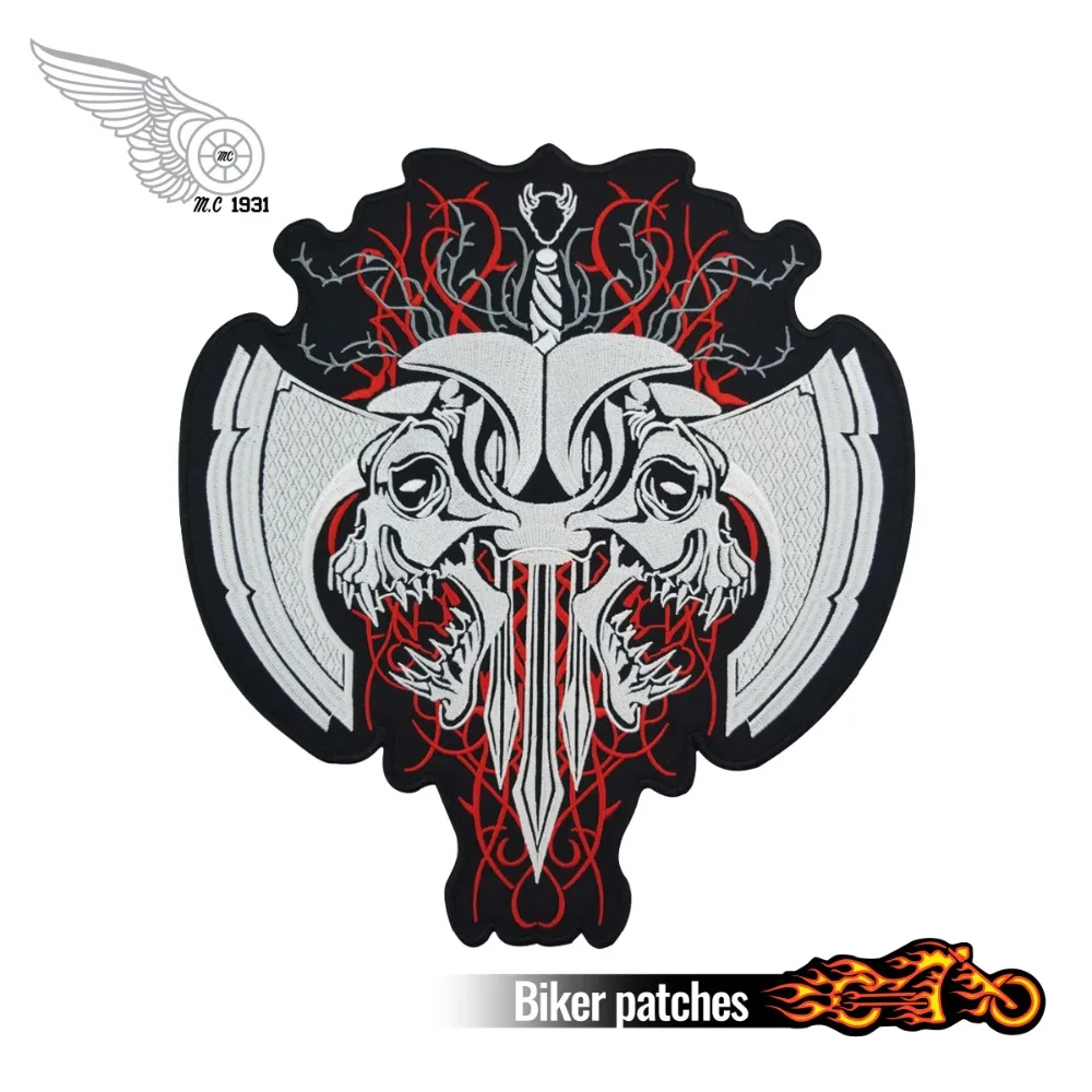 Hot sale! Fashion Skull Embroidered Patches for Full Back Size of Jackets Motorcycle Biker Patch 30CM*28CM