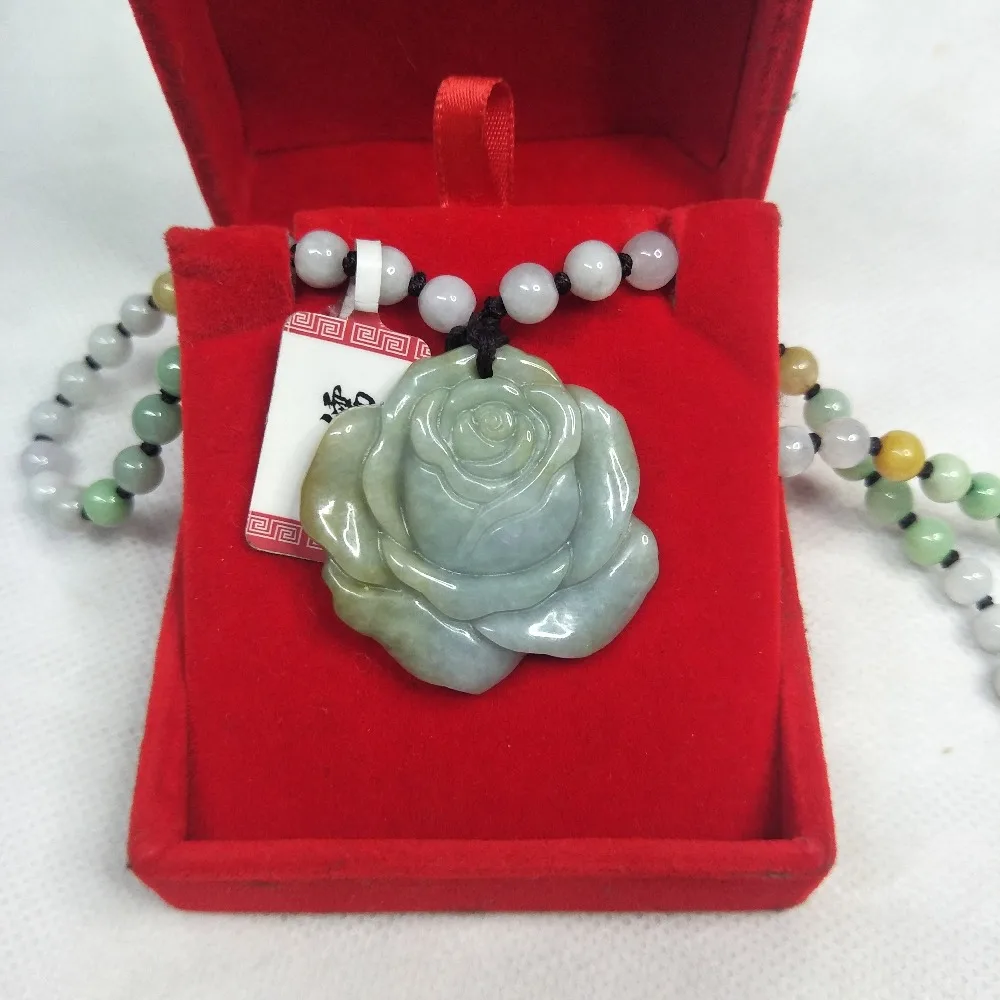 Zhe Ru Jewelry Pure Natural Jadeite Light Green Bicolor Peony Pendant Tricolor Jade Pearl Necklace Send Class A Certificate