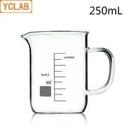 YCLAB 250mL Beaker Low Form Borosilicate 3.3 Glass with Graduation Handle Spout Measuring Cup Laboratory Chemistry Equipment