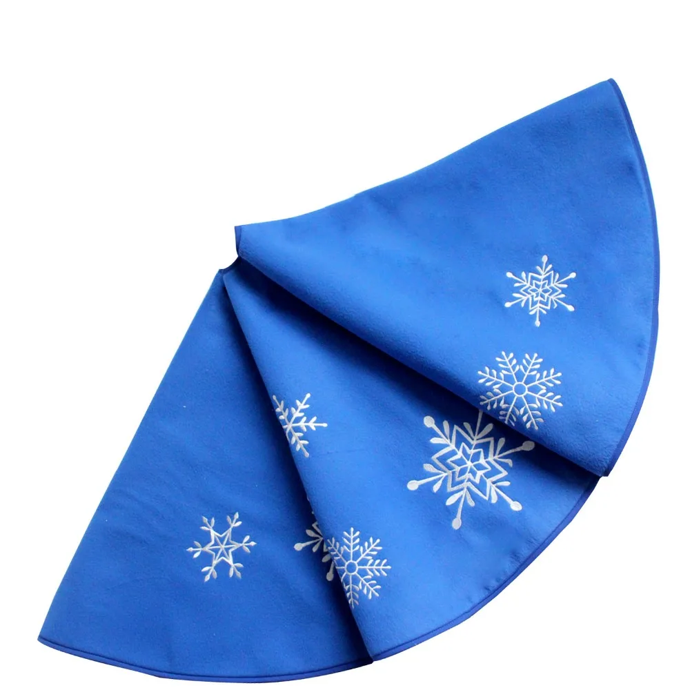 

Snowflake Embroidery Blue Polar Fleece Christmas Tree Skirt 50"