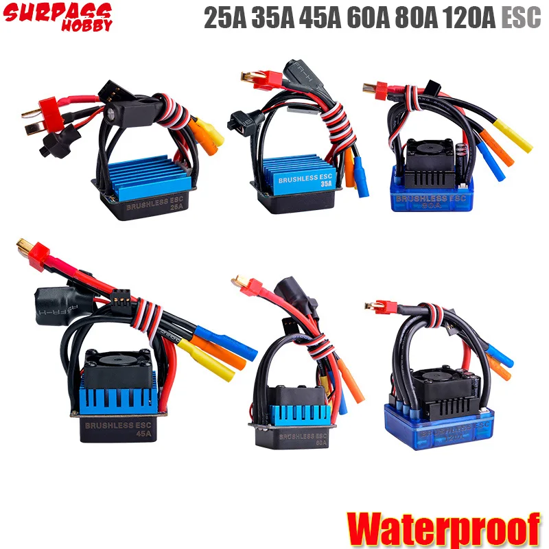 Waterproof 25A 35A 45A 60A 80A 120A ESC Brushless Senseless Speed Controller for 1/8 1/10 1/12 RC Car Crawler  RC Boat Part