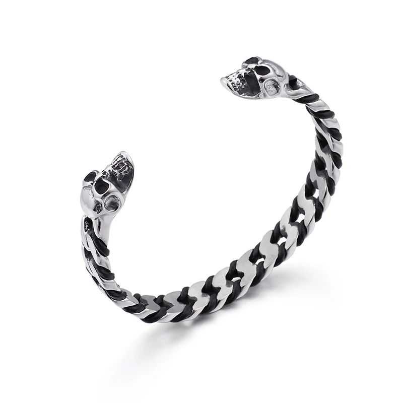 

stainless steel bracelet cool Skull skeleton end open cuff bangle jewelry