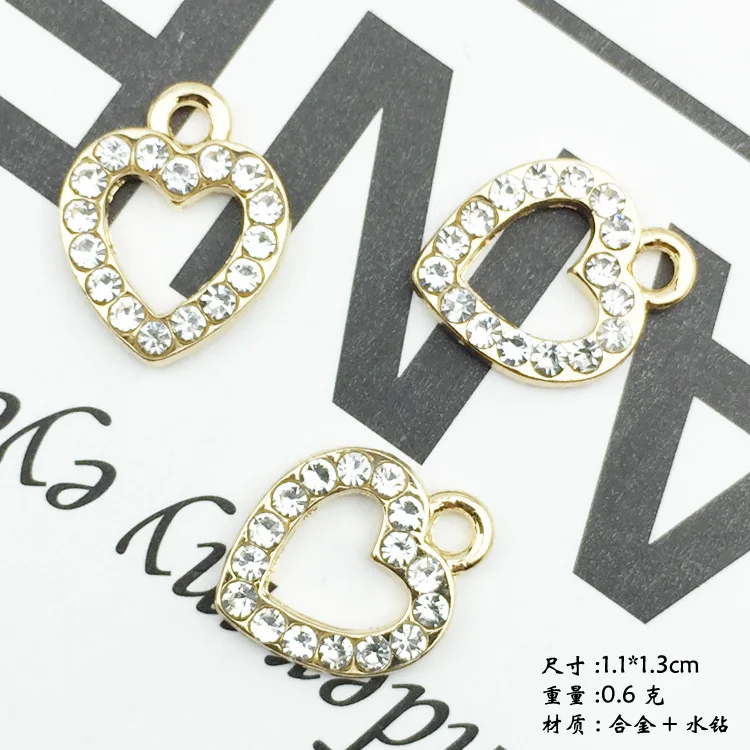 50pcs 11*13MM Gold Alloy Crystal Small Hearts Charms for DIY Necklace Earrings Bracelet Accessories