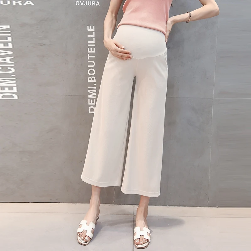 

Pregnant women wide leg pants spring and autumn new summer thin section leggings nine points pants stomach lift pants