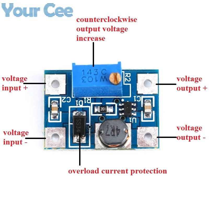 

5pcs/1pc SX1308 Adjustable DC-DC Power Step Up Boost Converter Module 1.2MHZ 2-24V to 2-28V 2A
