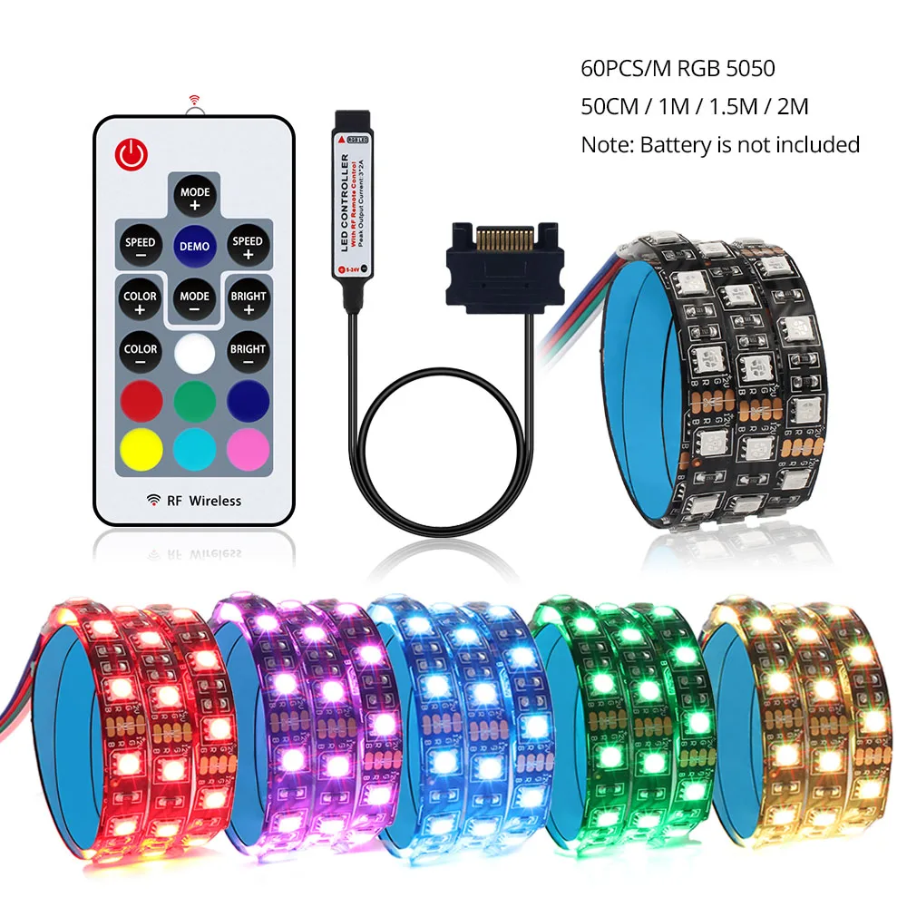 

SATA LED Strip Light 12V 5050 RGB For PC Computer Case SATA Power Supply Interface 17 Key Remote Controller 50CM 1M 1.5M 2M