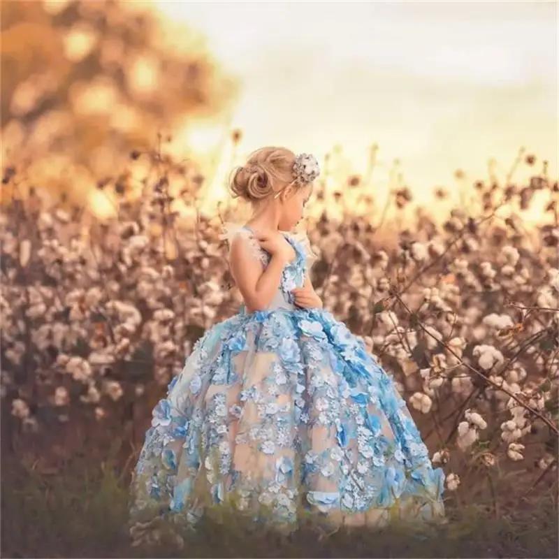 Vintage Prinzessin Blume Mädchen Kleider 2019 Sleeveless 3D Floral Appliques Ballkleid Mädchen Kommunion Kleid vestidos de fiesta