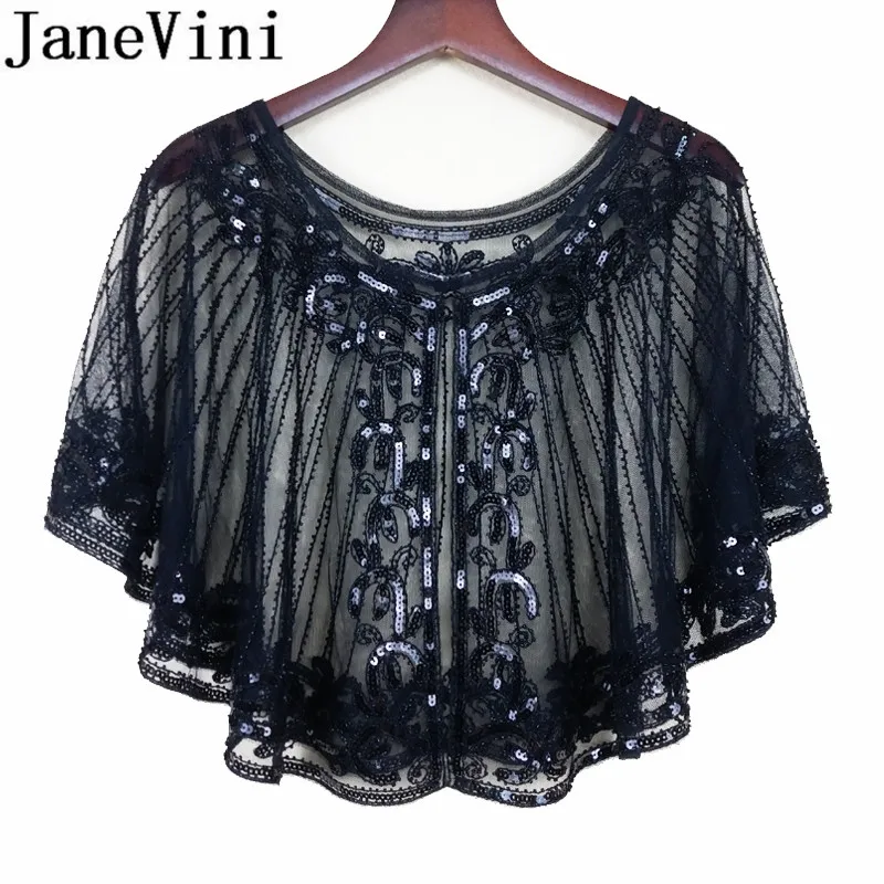 JaneVini-abrigo de lentejuelas plateadas para mujer, chal elegante con cuentas para bodas, fiesta de noche, Bolero, chaqueta, accesorios, 2019