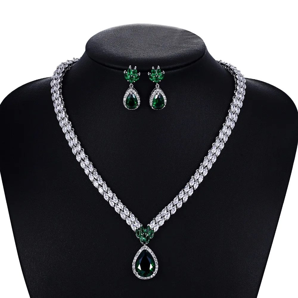 

Crystal CZ Cubic Zirconia Bridal Wedding Drop Necklace Earring Set Jewelry Sets for Women Accessories CN10052