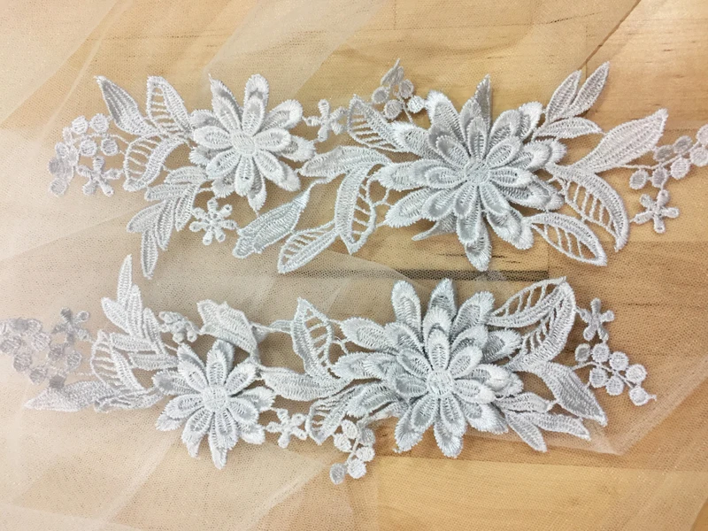 Appliques di pizzo ricamo 3D, toppe ricamate, abbigliamento, decorazione abito da sposa, colori, 2 paia