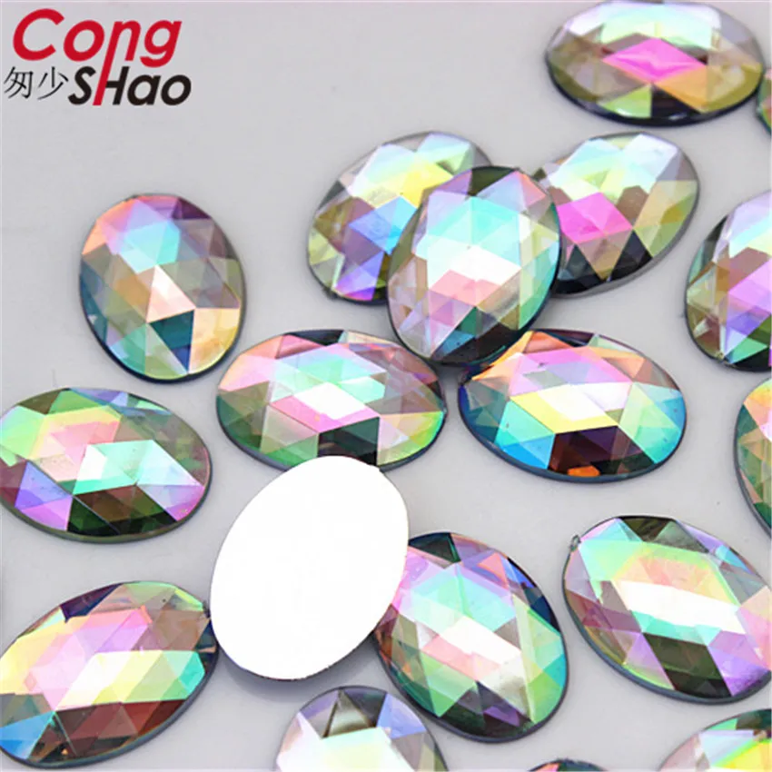 Cong Shao 100Pcs 13*18mm Oval Shape Crystal  Acrylic Rhinestone trim Flatback Stone for DIY Clothing Craft Accessories YB205