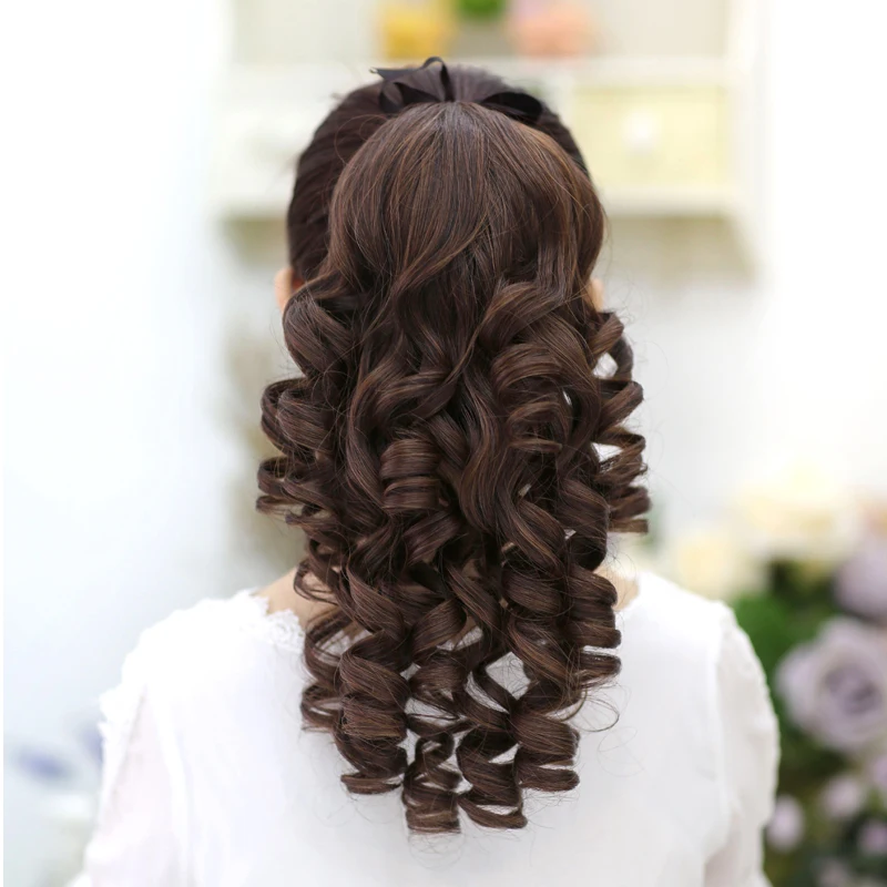 SHANGKE-coletas sintéticas rizadas cortas, extensiones de cabello falso, Clip natural, cola de caballo sintética resistente al calor