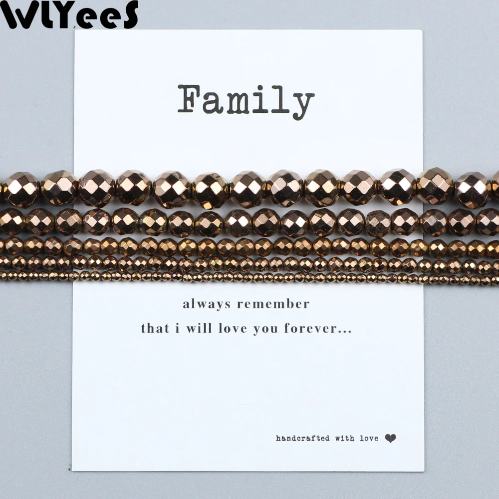 Wlyees chapeamento de cobre facetado redondo hematita contas espaçadoras contas soltas 2 4 6 8 10mm bola para diy jóias brinco pulseira fazendo