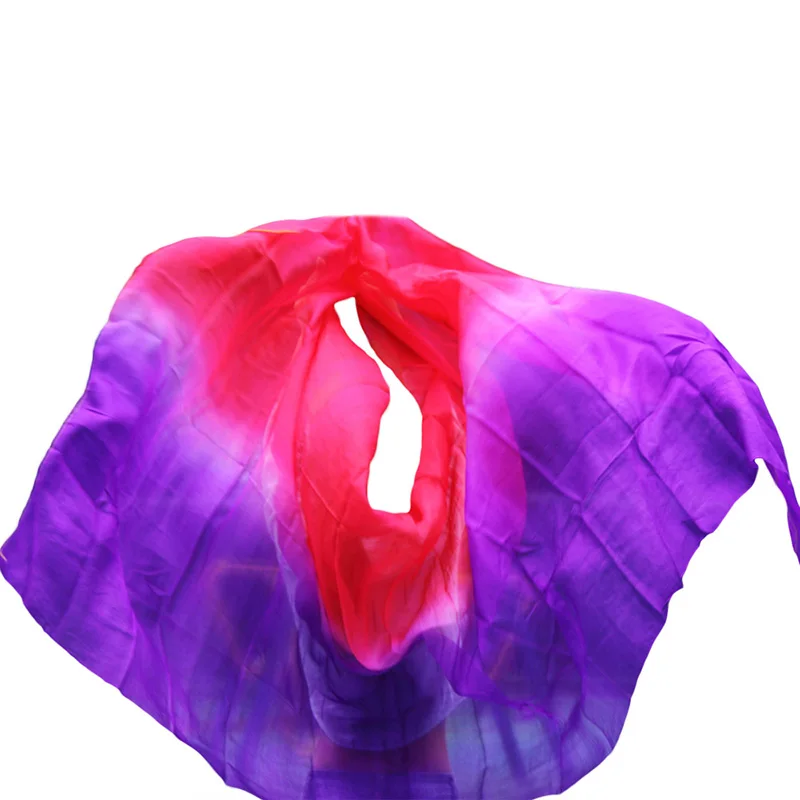 100% Silk Belly Dance Veil Dance Veil Shawl Scarf Red+Purple Color Belly Dance Practice Performance Silk Veils 250/270*114 cm