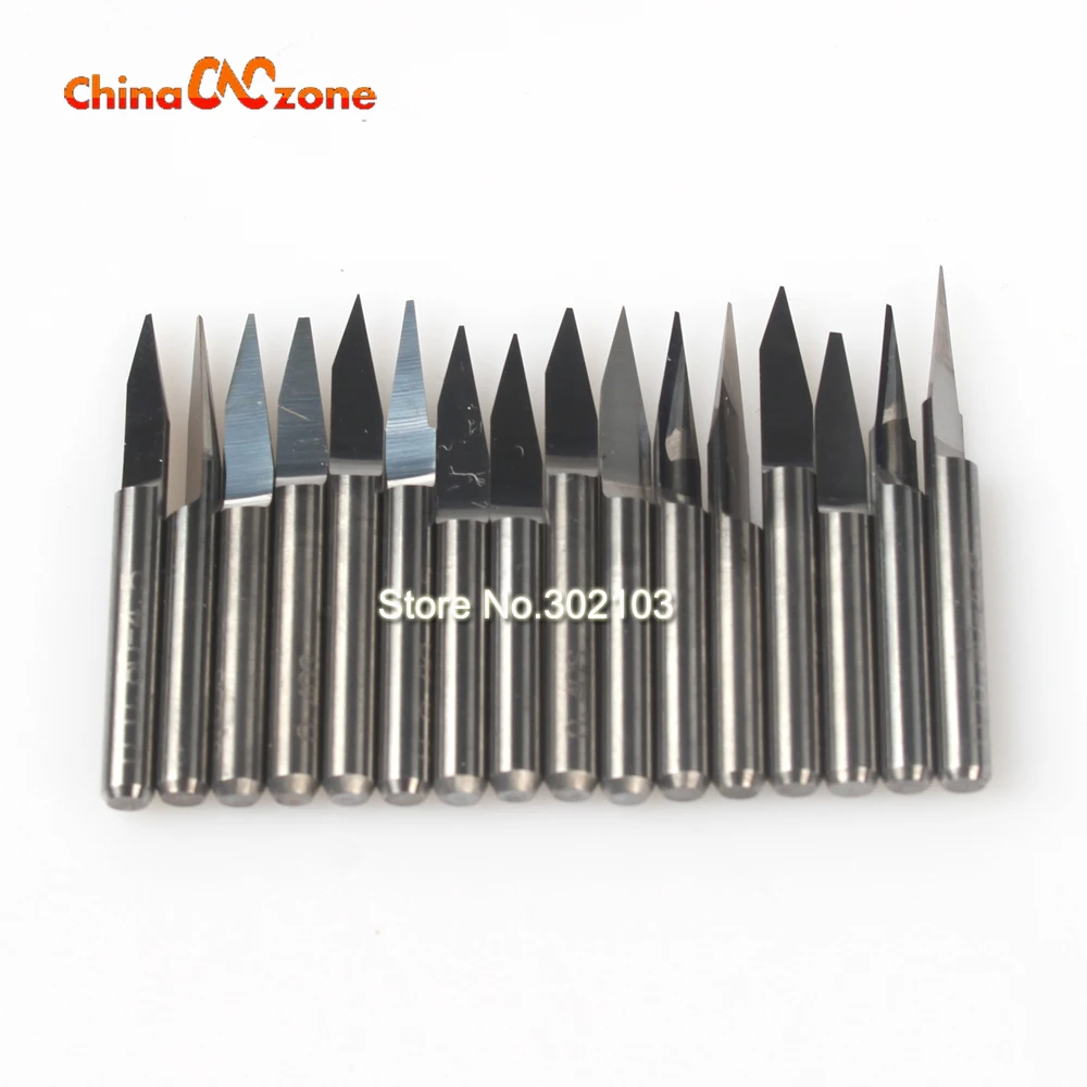 16pcs 3.175mm 10/20/25/30 Degree Shape Flat Bottom Carbide PCB Engraving Milling Cutters Spiral Bit CNC Router bits tools