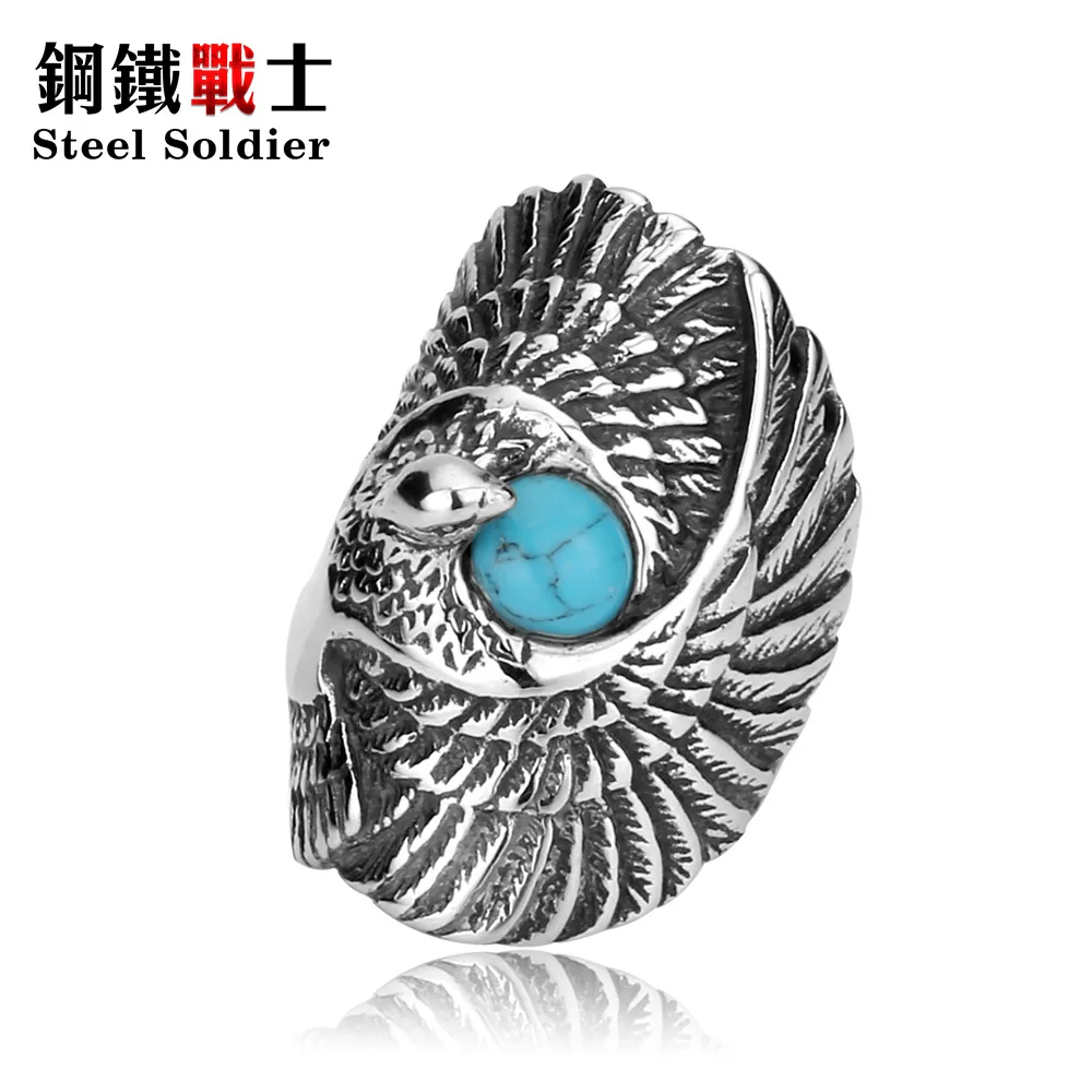 Steel soldier top quality and popular long eagle bird ring for men middle finger stainless steel personality jewelry