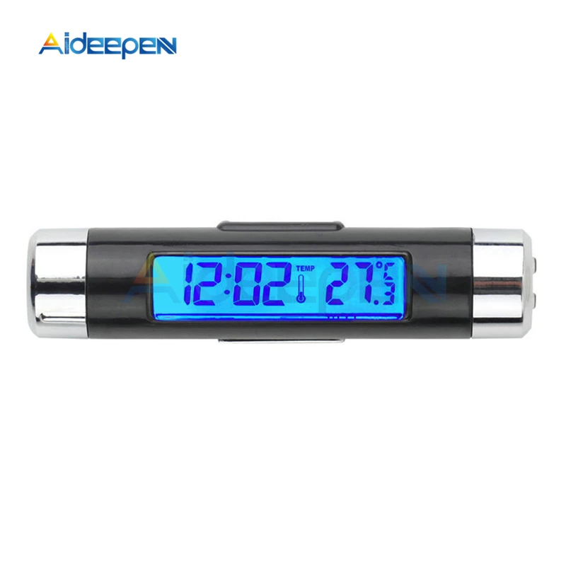 2 in 1 Car Auto Thermometer Clock Temperature LCD Display Screen Clip-on Digital Blue Back Light Automotive Accessories Portable