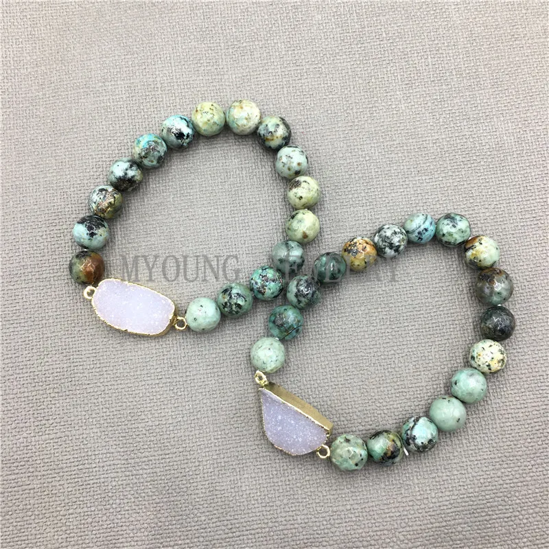 MY0530 Semi-Precious Stone Ocean Jaspers Beads Bracelets With Agates  Druzy Cluster Connector pulseira feminina