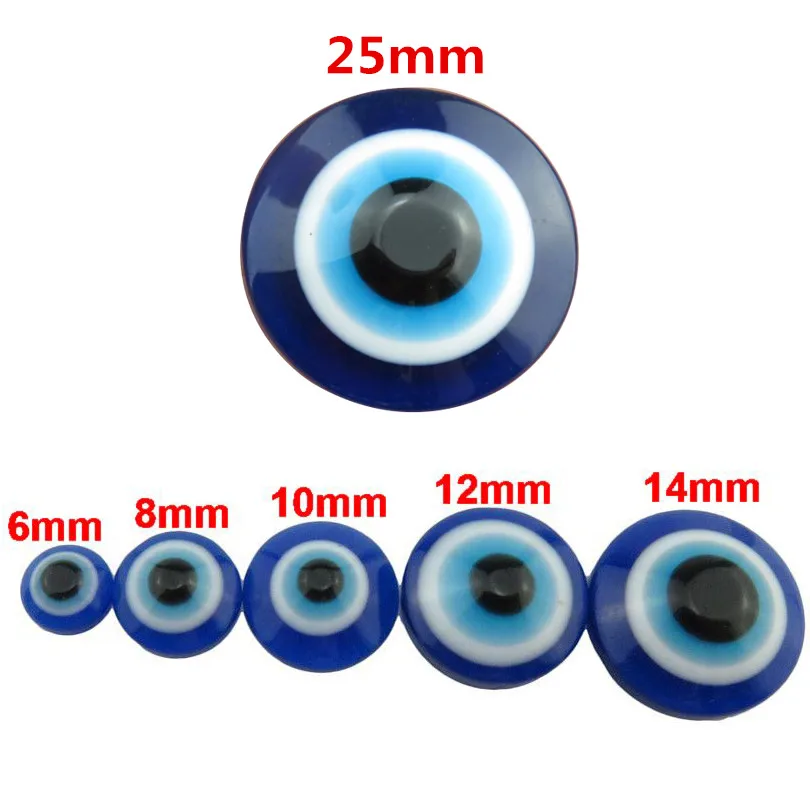 Gorąca sprzedaż 6/8/10/12/14/25mm Niebieskie żywiczne tureckie koraliki Evil Eye Flat Back Ojo Turco Charms do naszyjników Bransoletka Biżuteria