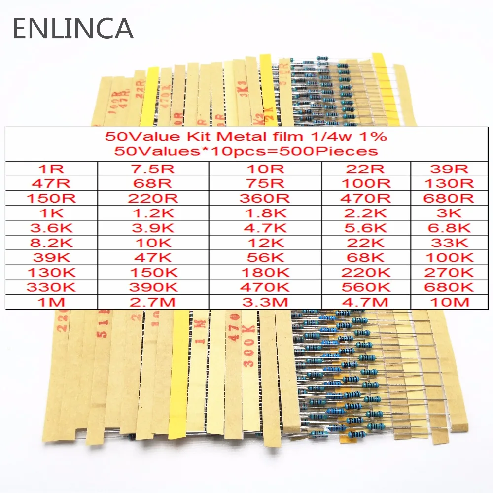 30-130Values 1/4W Metal Film Resistor Kit 1% 0.25W Resistor Assorted diy Kit Set 1 ohm-1M ohm Resistance Pack