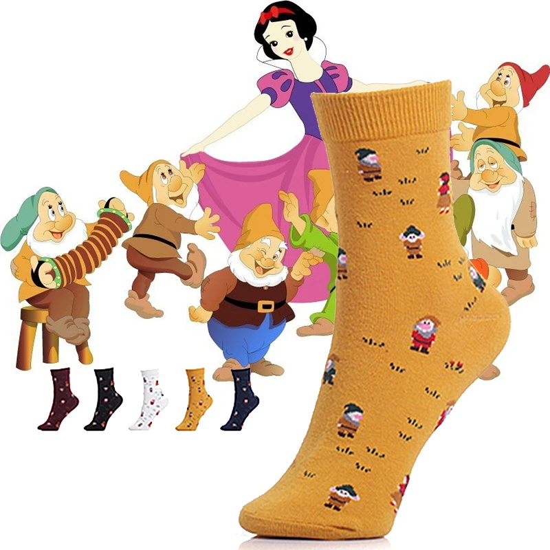 Snow White and the Dwarfs Cartoon Cotton Women Socks Retro farmhouse style printing painting art socks princess ladies socks