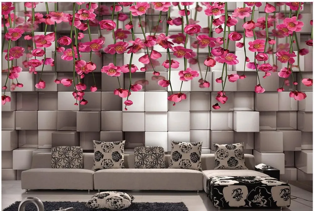 3d three-dimensional black and white squares of red flower vine wall mural photo wallpaper 3d bathroom wallpaper